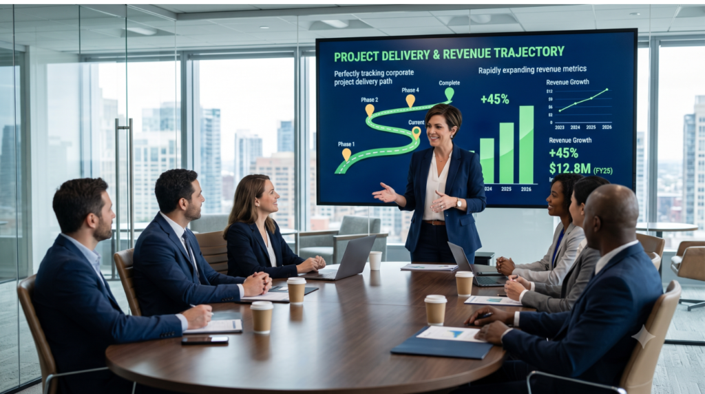 Project Director leading an executive board meeting