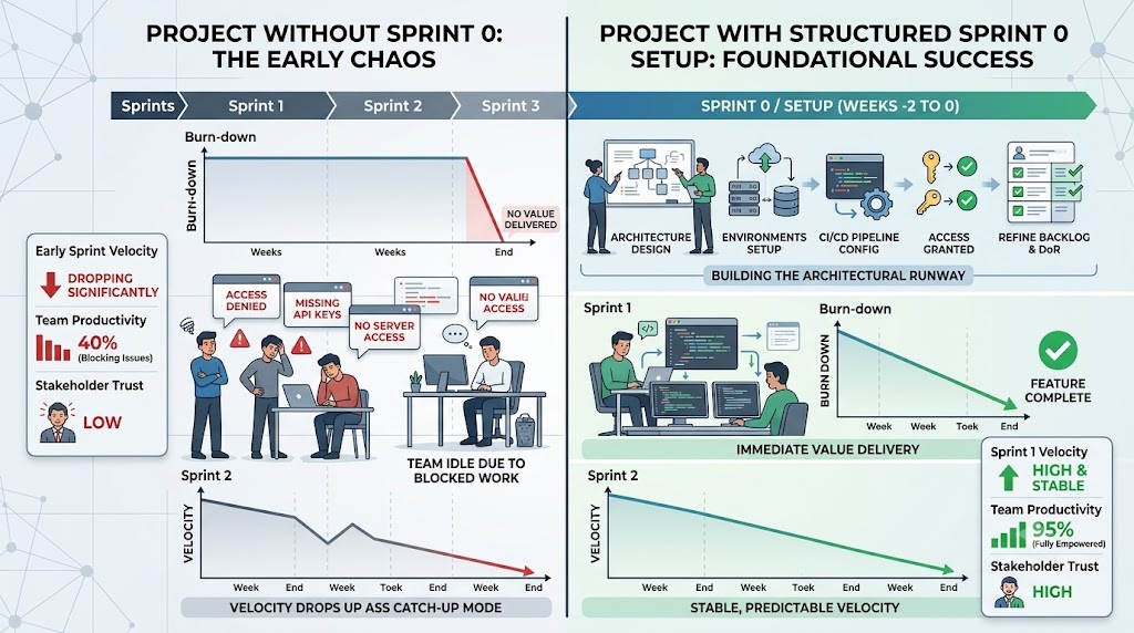 Project without Sprint and Project with sprint structured