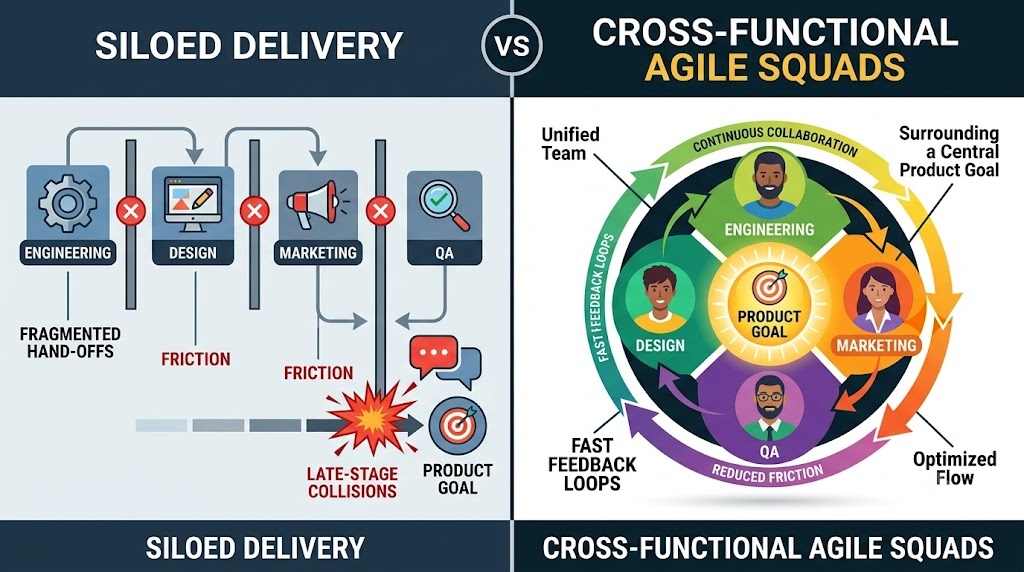 Siloed Delivery vs. Cross-Functional Agile Squads