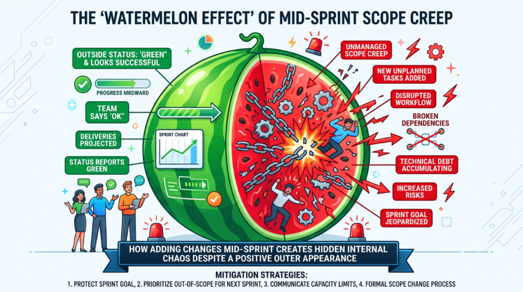Watermelon Effect' of mid-sprint scope creep