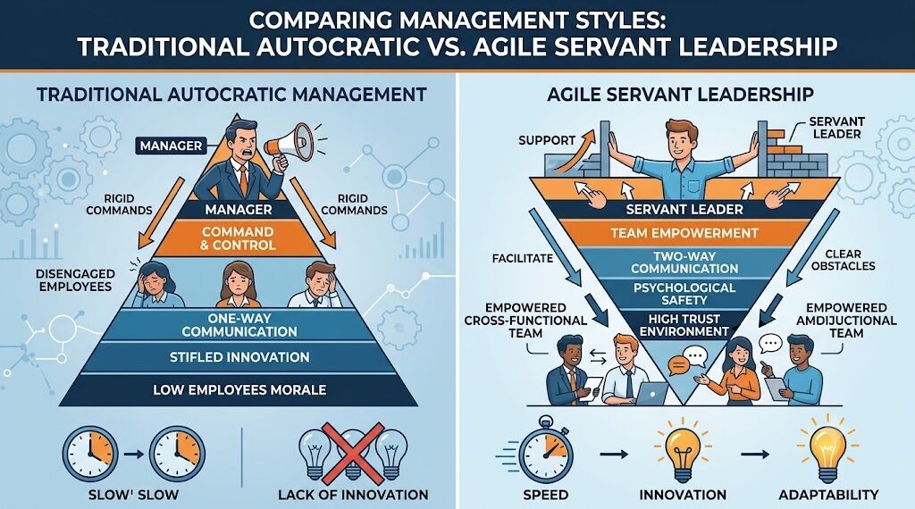 Traditional Autocratic Management versus Agile Servant Leadership