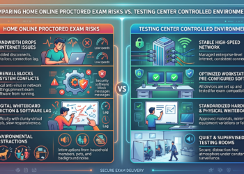 comparing home online proctored exam risks