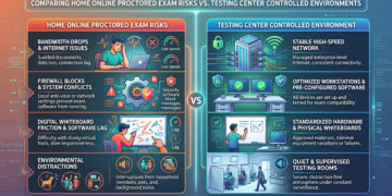 comparing home online proctored exam risks