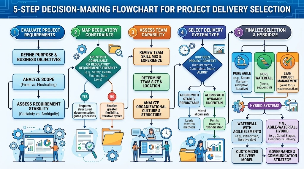 flowchart showing the 5-step decision-making process for project managers
