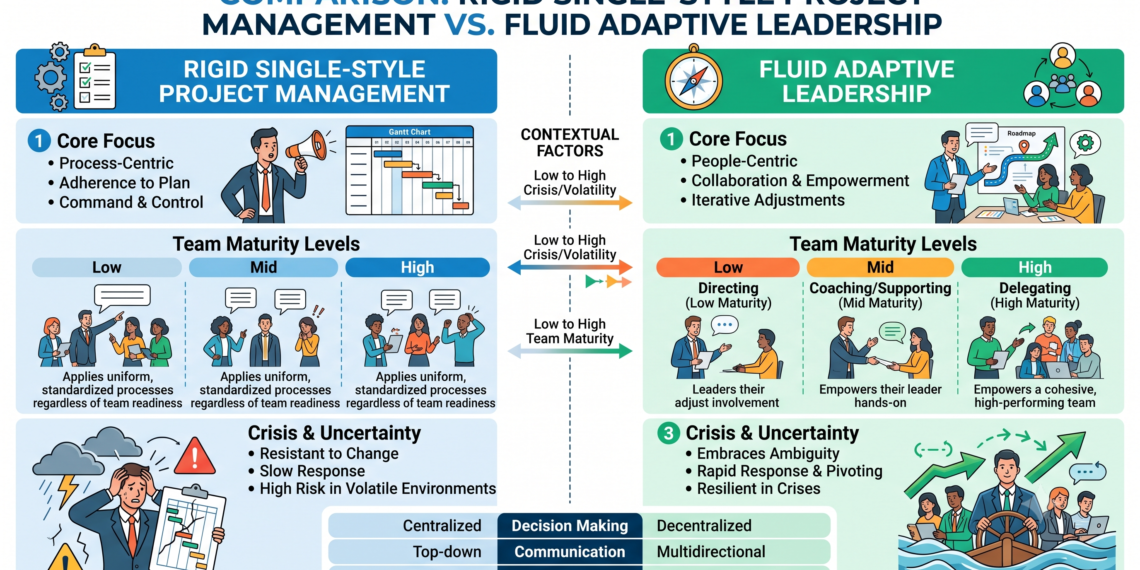 rigid single-style project management versus fluid adaptive leadership