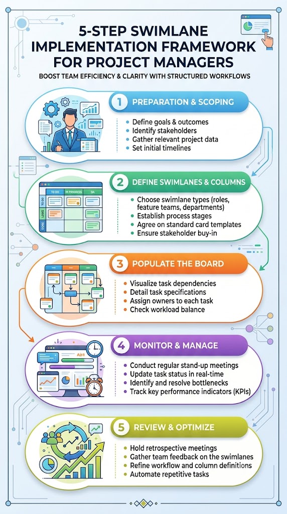 5-step swimlane implementation framework for project managers