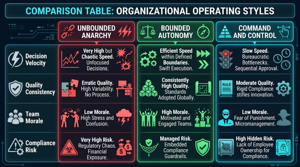 Graphic comparing 'Unbounded Anarchy' versus 'Bounded Autonomy'