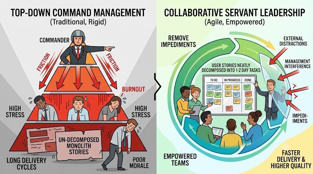 Top-Down Command Management and Collaborative Servant Leadership in Agile